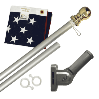 Aluminum Rotating Silver Flagpole Kit With Flag - 3'x5'