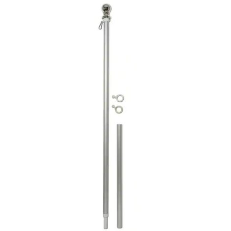 Flagpole Silver 5 Feet 2 Section 1 in Dia Spinning, Aluminum